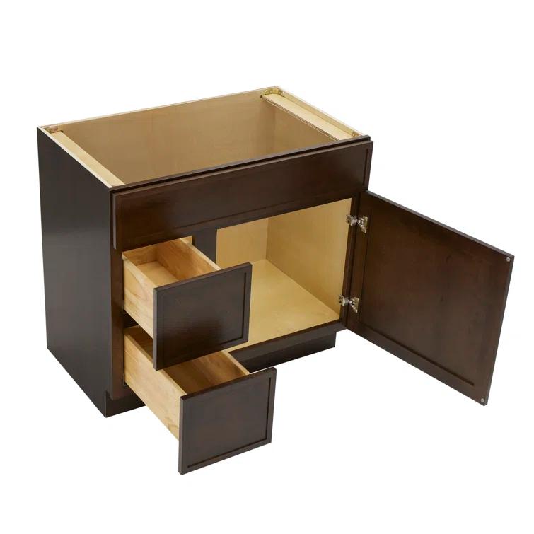 36" W Birch Plywood Freestanding Single Base 2 Drawers Storage Cabinet with Soft Close Door