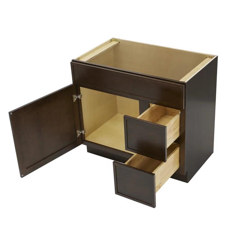 36" W Birch Plywood Freestanding Single Base 2 Drawers Storage Cabinet with Soft Close Door