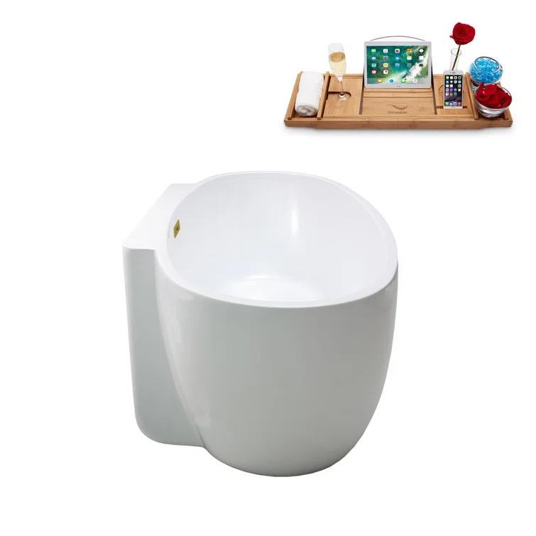 59" Streamline Freestanding Soaking Acrylic Bathtub With Drain and Bamboo Tray