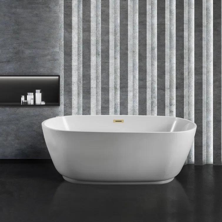 71" Streamline Freestanding Soaking Acrylic Bathtub With Drain and Bamboo Tray