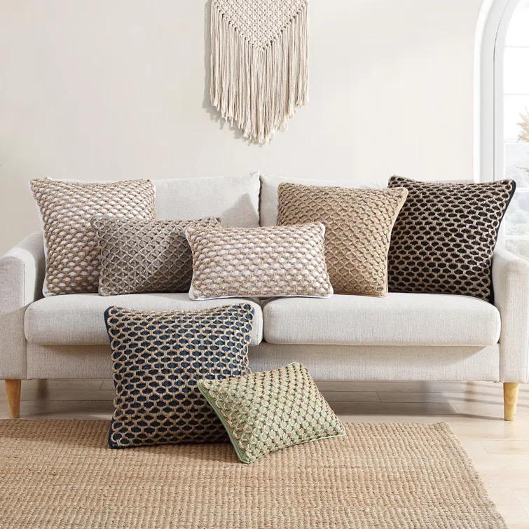 Boho Living Jada Decorative Pillow Collection Jute/Cotton Indoor Square Throw Pillow with & Insert (Set of 2)