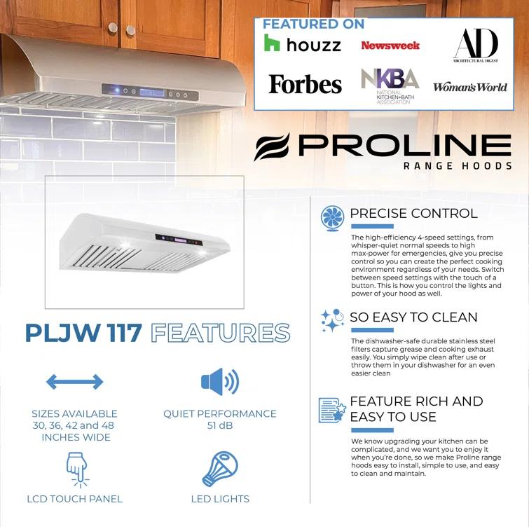 PROLINE 36" 900 CFM Ducted Under Cabinet Range Hood in Stainless Steel