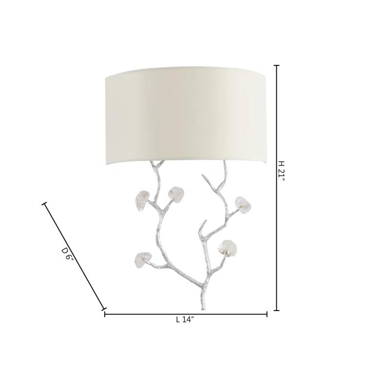 Silver Branch Wall Sconce with Clear Glass Petals and Off-White Shade