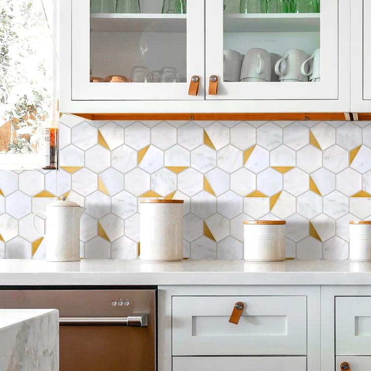 Natural Bianco 3" x 3" Marble Honeycomb Mosaic Wall Tile