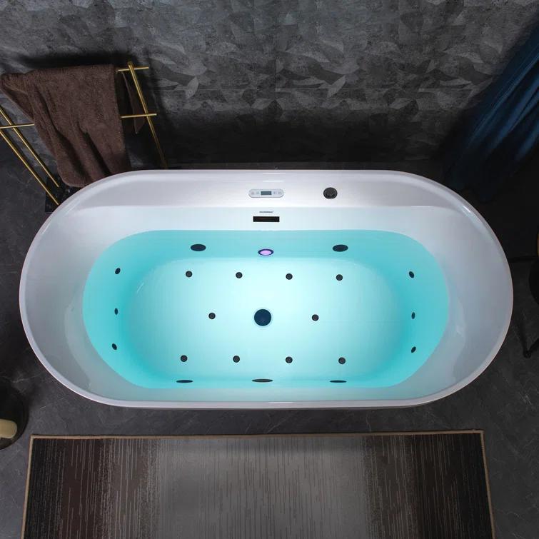 72" x 35-3/8" Whirlpool and Air Bath Heated Soaking Combination Tub with Wide Rim, LED Control Panel