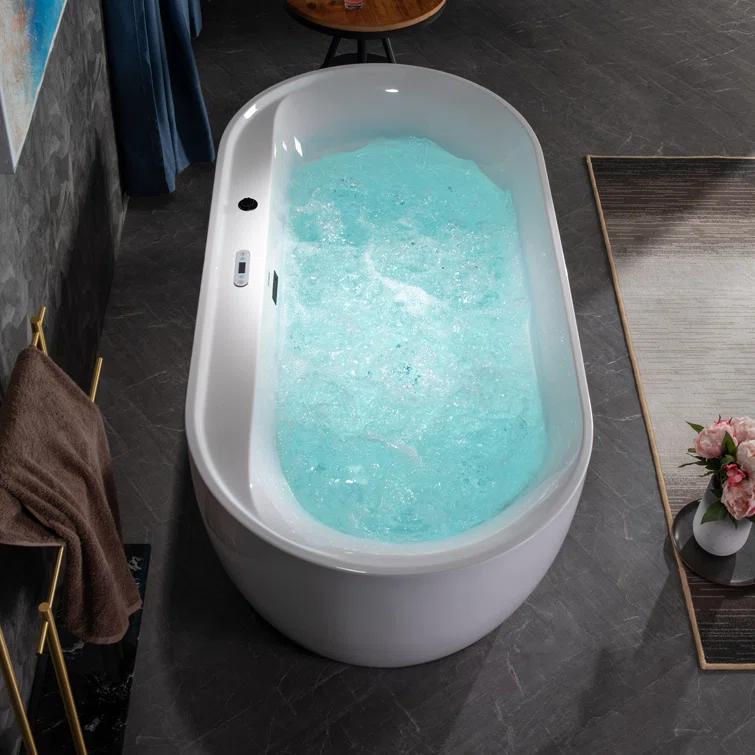 72" x 35-3/8" Whirlpool and Air Bath Heated Soaking Combination Tub with Wide Rim, LED Control Panel