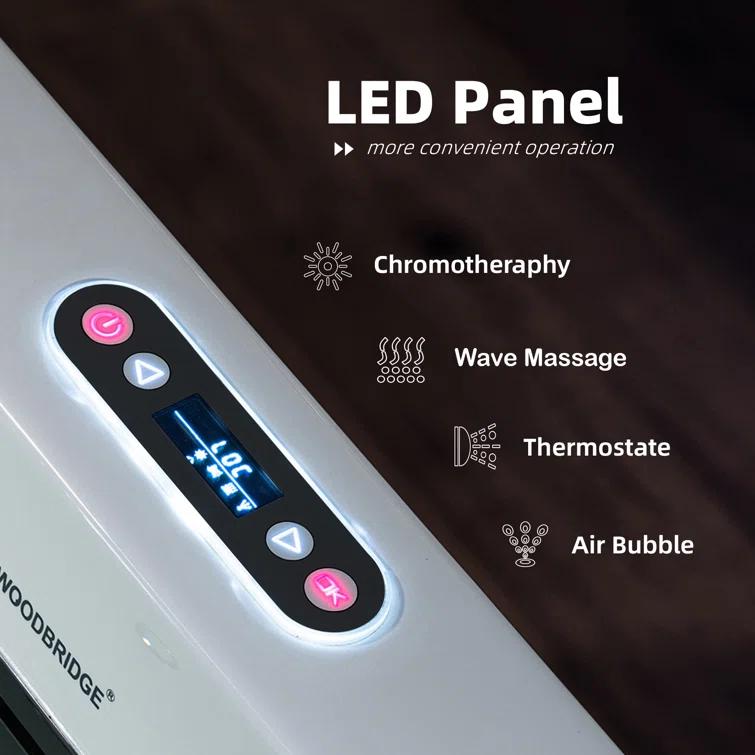 72" x 35-3/8" Whirlpool and Air Bath Heated Soaking Combination Tub with Wide Rim, LED Control Panel