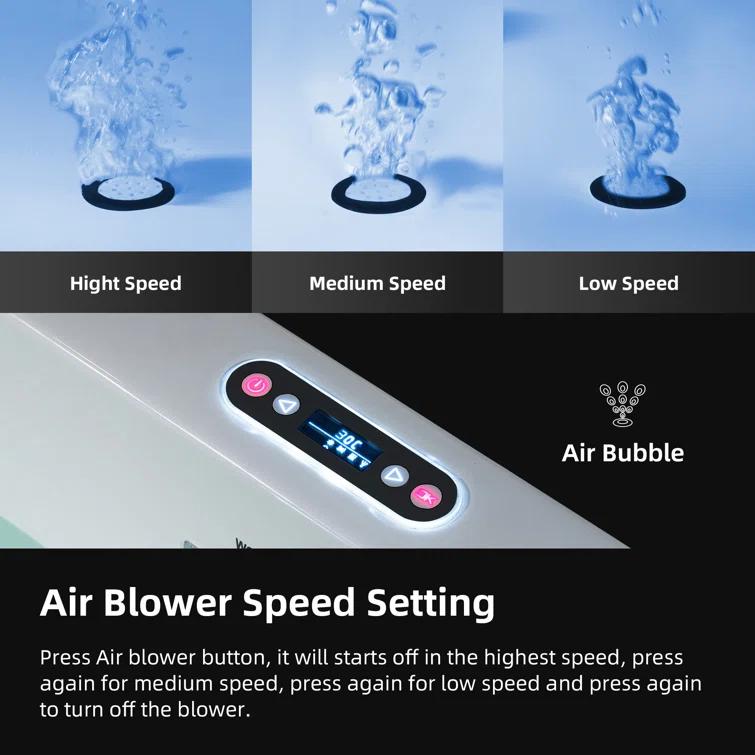 72" x 35-3/8" Whirlpool and Air Bath Heated Soaking Combination Tub with Wide Rim, LED Control Panel