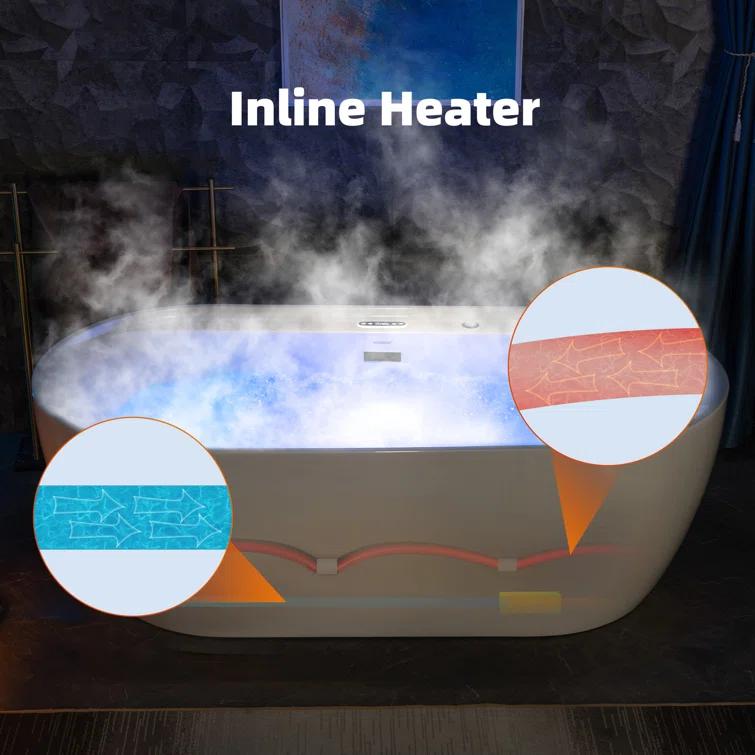 72" x 35-3/8" Whirlpool and Air Bath Heated Soaking Combination Tub with Wide Rim, LED Control Panel