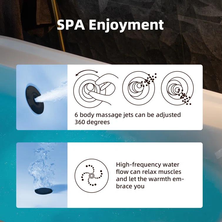 72" x 35-3/8" Whirlpool and Air Bath Heated Soaking Combination Tub with Wide Rim, LED Control Panel