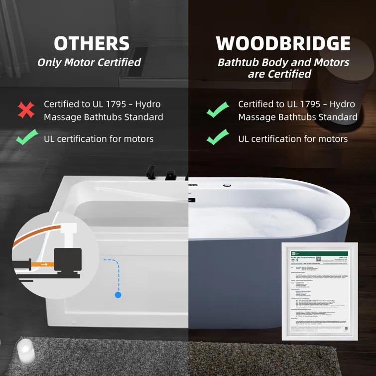72" x 35-3/8" Whirlpool and Air Bath Heated Soaking Combination Tub with Wide Rim, LED Control Panel