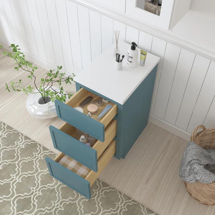 15" W Birch Plywood Freestanding Single Base 3 Drawers Storage Cabinet