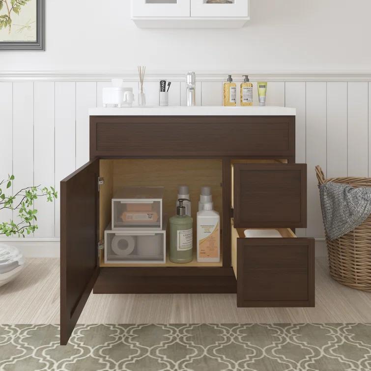 36" W Birch Plywood Freestanding Single Base 2 Drawers Storage Cabinet with Soft Close Door