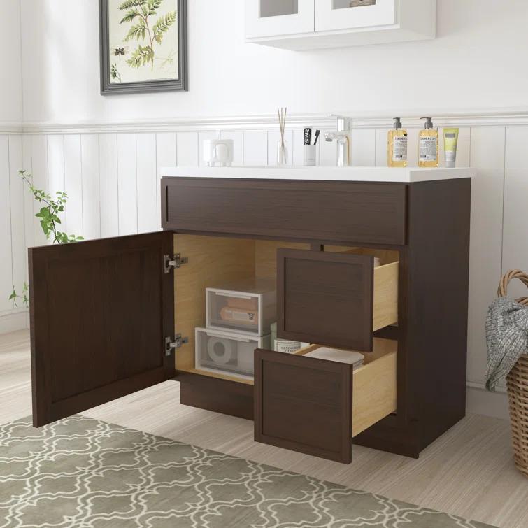 36" W Birch Plywood Freestanding Single Base 2 Drawers Storage Cabinet with Soft Close Door