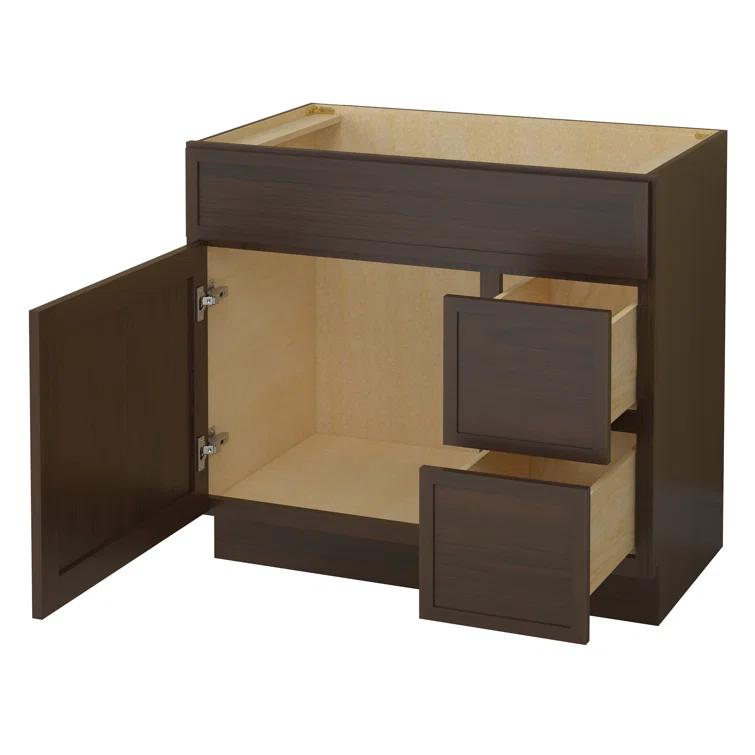 36" W Birch Plywood Freestanding Single Base 2 Drawers Storage Cabinet with Soft Close Door