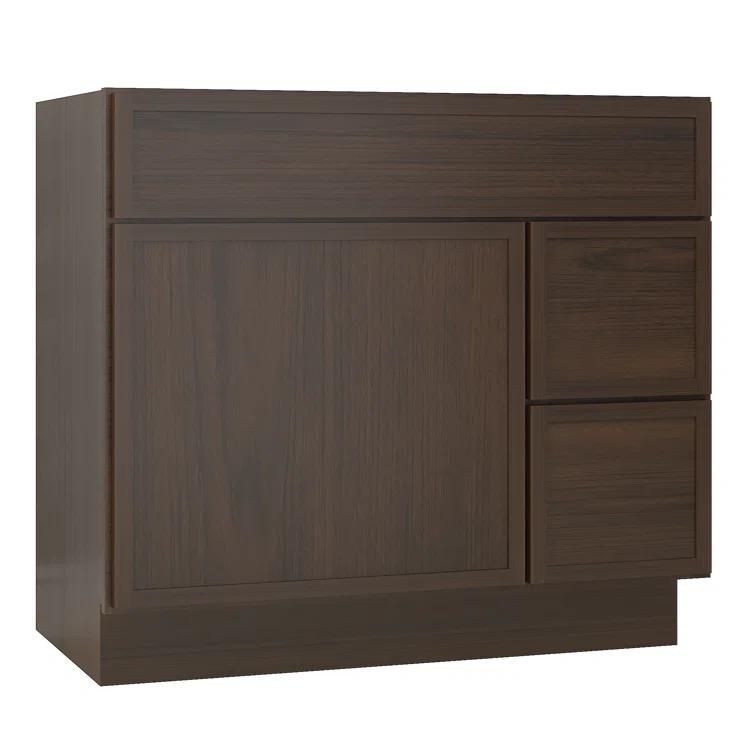 36" W Birch Plywood Freestanding Single Base 2 Drawers Storage Cabinet with Soft Close Door