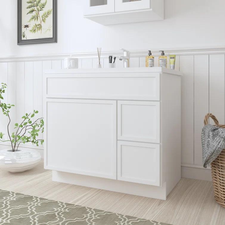 36" W Birch Plywood Freestanding Single Base 2 Drawers Storage Cabinet with Soft Close Door