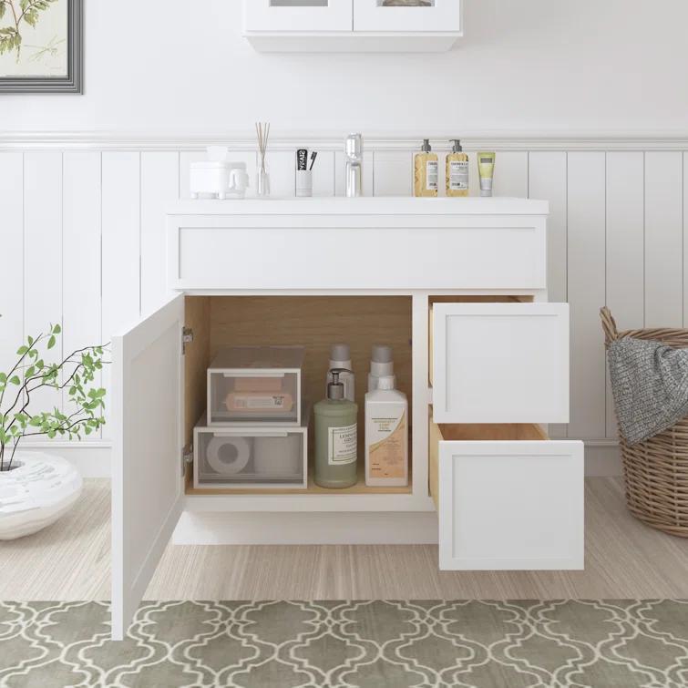 36" W Birch Plywood Freestanding Single Base 2 Drawers Storage Cabinet with Soft Close Door