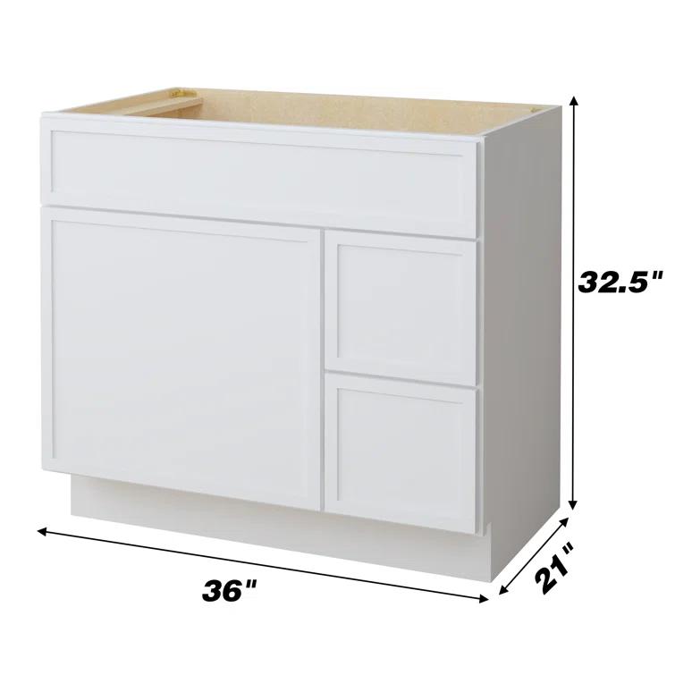 36" W Birch Plywood Freestanding Single Base 2 Drawers Storage Cabinet with Soft Close Door