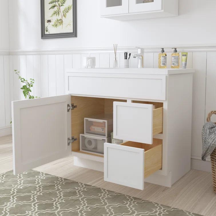 36" W Birch Plywood Freestanding Single Base 2 Drawers Storage Cabinet with Soft Close Door