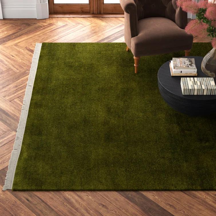 Clio Hand Loomed Wool Dark Green Rug