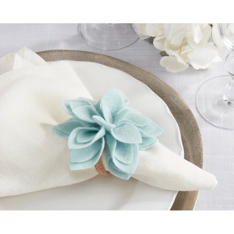 Saro Napkin Ring Collection Flower: 100% Felt - Ring: 100% Jute Napkin Ring (Set of 4)