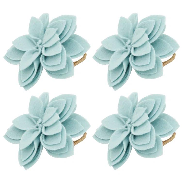 Saro Napkin Ring Collection Flower: 100% Felt - Ring: 100% Jute Napkin Ring (Set of 4)