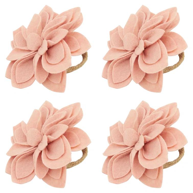 Saro Napkin Ring Collection Flower: 100% Felt - Ring: 100% Jute Napkin Ring (Set of 4)