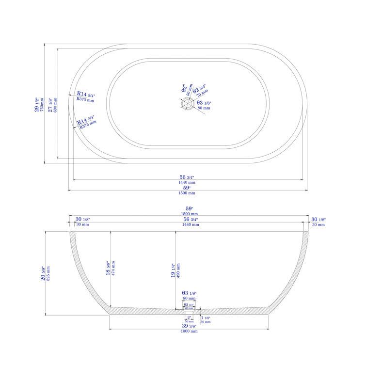59'' x 29.5'' Soaking Stone Bathtub