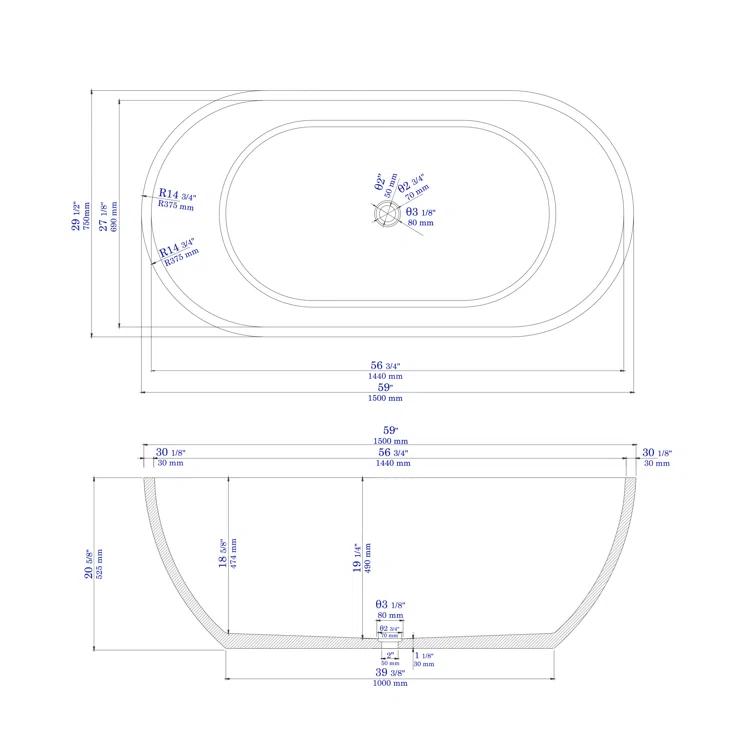 Alfi Brand ABCO59TUB 59'' x 29.5'' Soaking Stone Bathtub