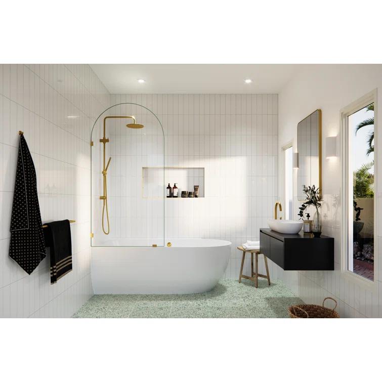 Venus 34 in. x 66.75 in. Frameless Arched Single Fixed Bath Panel