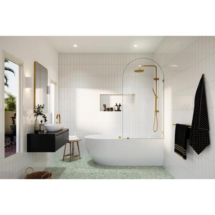 Venus 34 in. x 66.75 in. Frameless Arched Single Fixed Bath Panel