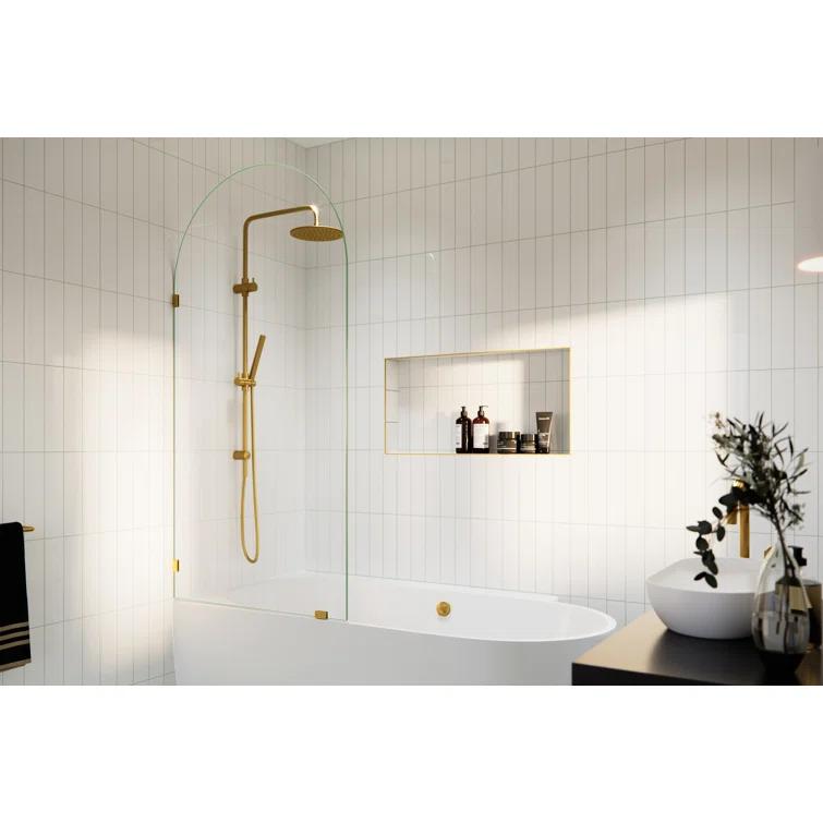 Venus 34 in. x 66.75 in. Frameless Arched Single Fixed Bath Panel