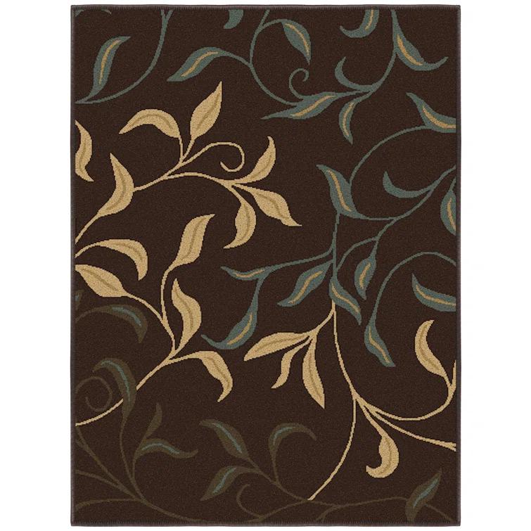 Ottohome Non-Slip Leaves Area Rug For Living Room, Hallway Runner, Entryway Rug, Brown