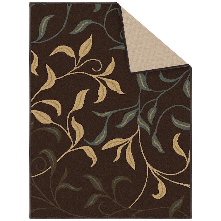 Ottohome Non-Slip Leaves Area Rug For Living Room, Hallway Runner, Entryway Rug, Brown