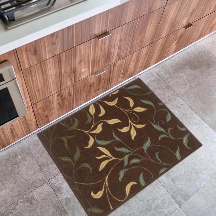 Ottohome Non-Slip Leaves Area Rug For Living Room, Hallway Runner, Entryway Rug, Brown