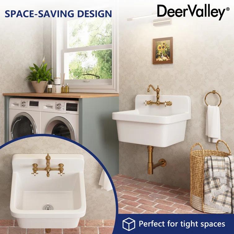 DeerValley 24"×19.7" Vitreous China Wall Mount Utility Sink Farm Style High Back Laundry Sink