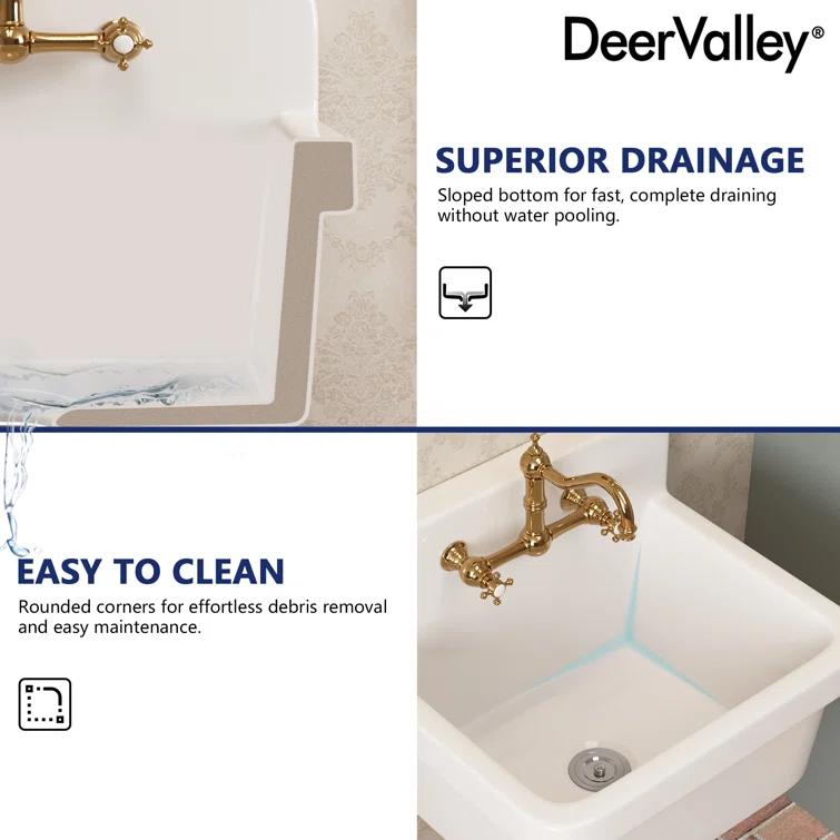 DeerValley 24"×19.7" Vitreous China Wall Mount Utility Sink Farm Style High Back Laundry Sink