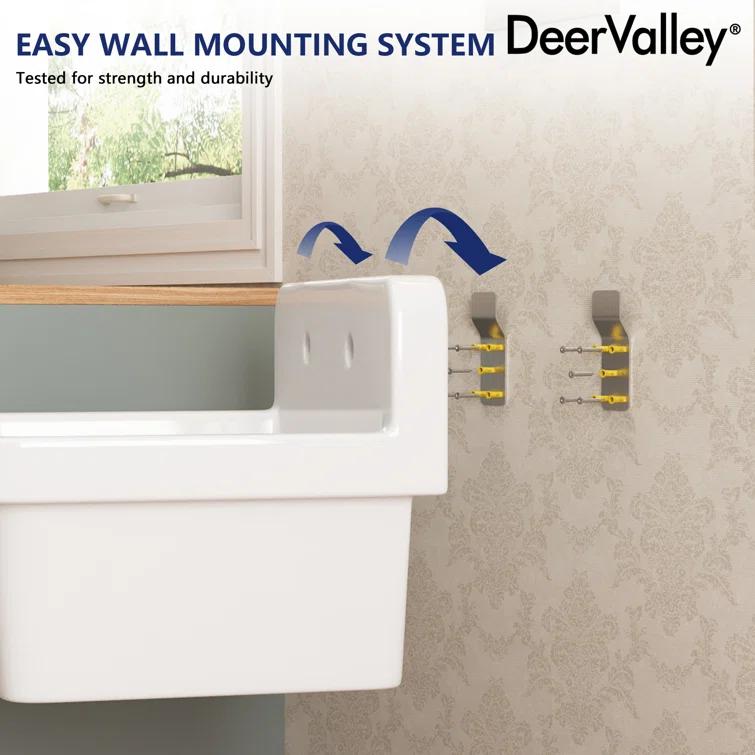 DeerValley 24"×19.7" Vitreous China Wall Mount Utility Sink Farm Style High Back Laundry Sink