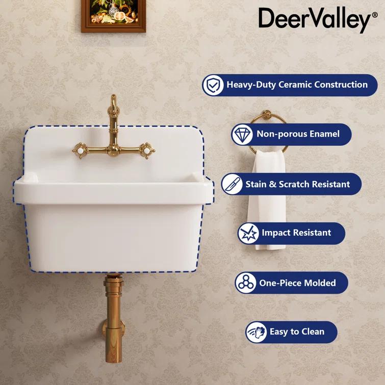 DeerValley 24"×19.7" Vitreous China Wall Mount Utility Sink Farm Style High Back Laundry Sink