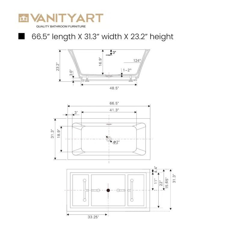 67'' x 31'' Freestanding Soaking Acrylic Bathtub