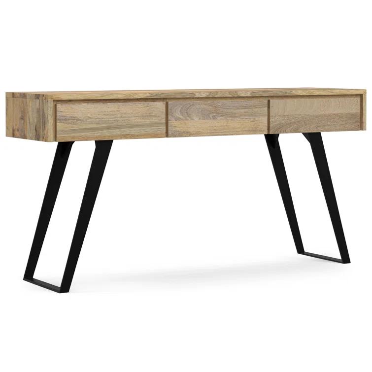 Lowry 60"W Solid Wood Modern Industrial Storage Console Table with 3 Storage Drawers and Metal Legs