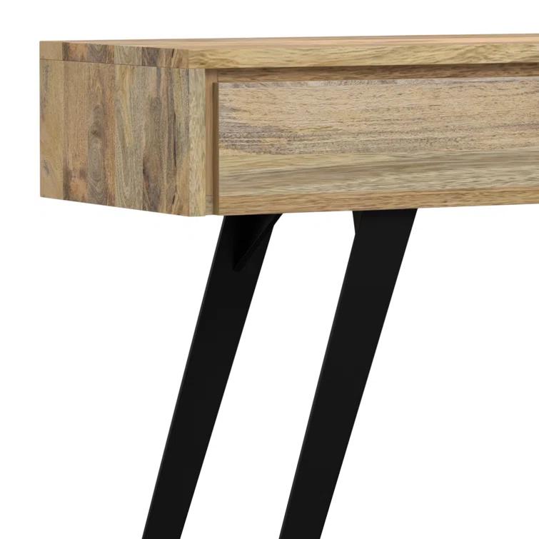 Lowry 60"W Solid Wood Modern Industrial Storage Console Table with 3 Storage Drawers and Metal Legs