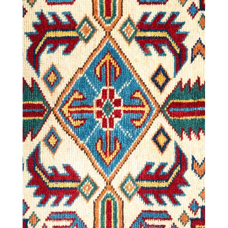 One of a Kind Hand Made Tribal Tribal Wool Area Rug Blue 5 X 7
