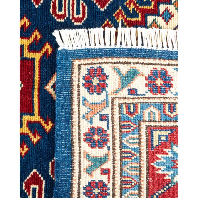 One of a Kind Hand Made Tribal Tribal Wool Area Rug Blue 5 X 7