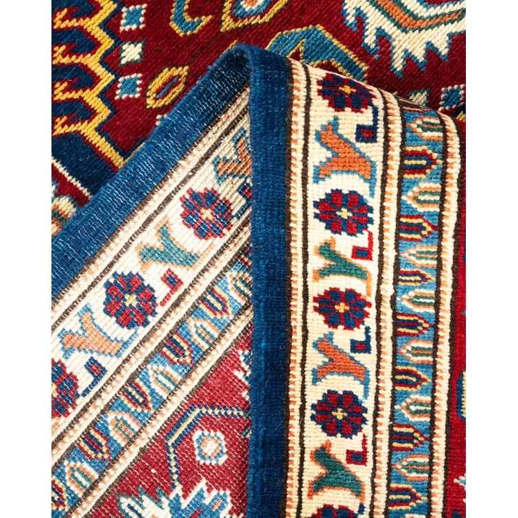 One of a Kind Hand Made Tribal Tribal Wool Area Rug Blue 5 X 7