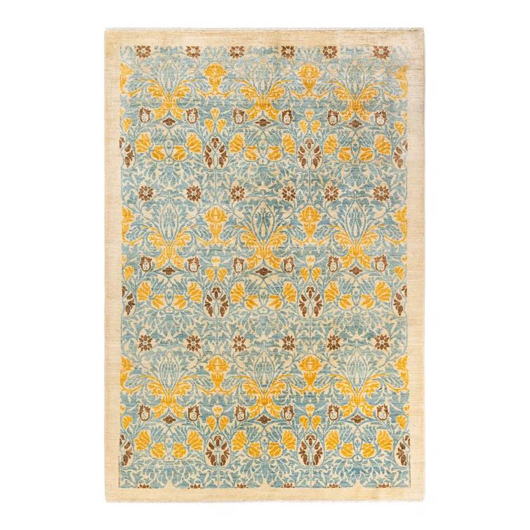 Ivory Floral Motif Hand-Knotted Wool Area Rug 8' x 10'