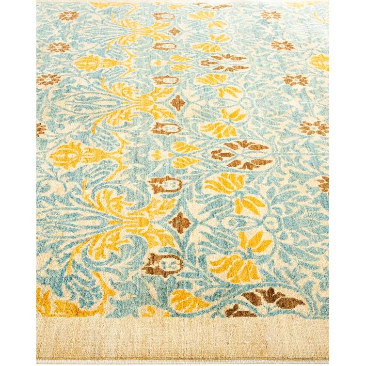 Ivory Floral Motif Hand-Knotted Wool Area Rug 8' x 10'