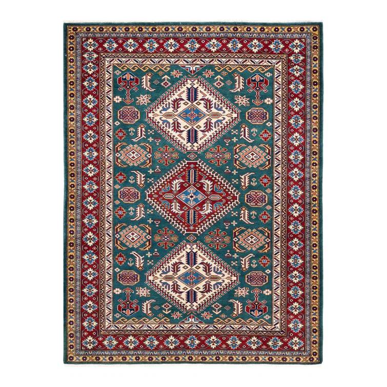 One of a Kind Hand Made Tribal Tribal Wool Area Rug Green 5 x 8