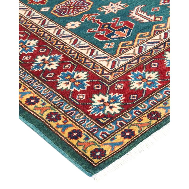 One of a Kind Hand Made Tribal Tribal Wool Area Rug Green 5 x 8